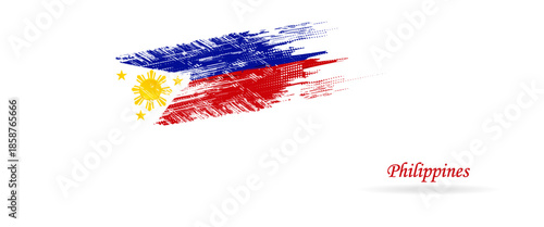 Happy independence day of Philippines. Watercolor brush stroke flag background. Creative national country flag with Abstract watercolor grunge brush flag