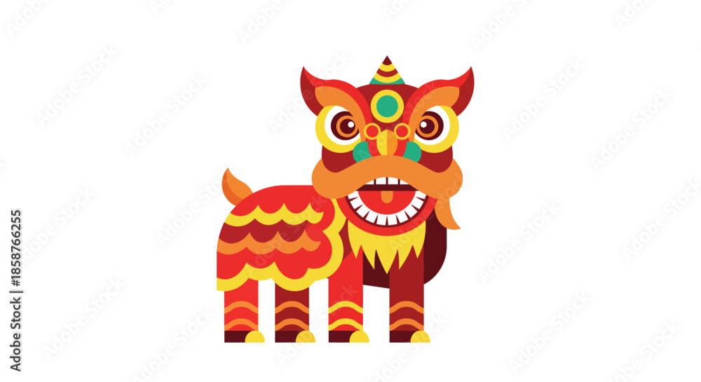 Fototapeta premium Chinese New Year Lion Dance Minimal Flat Vector Illustration