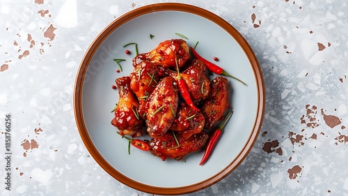 Spicy glazed chicken wings with chili and rosemary