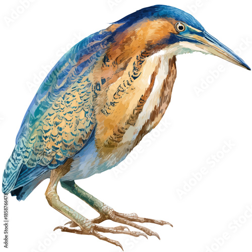 Watercolor isometric vector-style illustration of Bittern, isolated on white background.