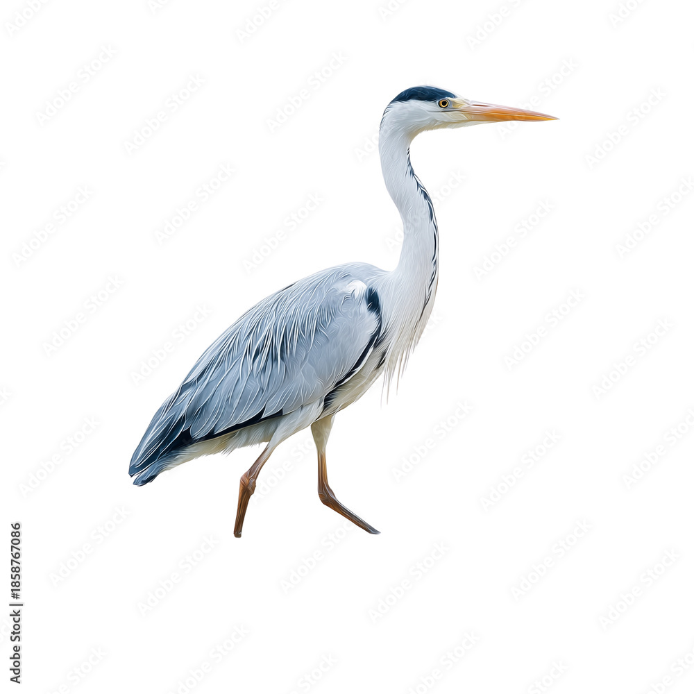 Fototapeta premium A beautiful grey heron standing gracefully against a plain dark background