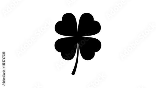 Black four leaf clover silhouette on white background.
