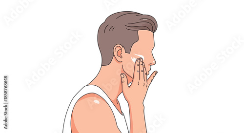Man applying skincare cream to his face demonstrating a grooming routine