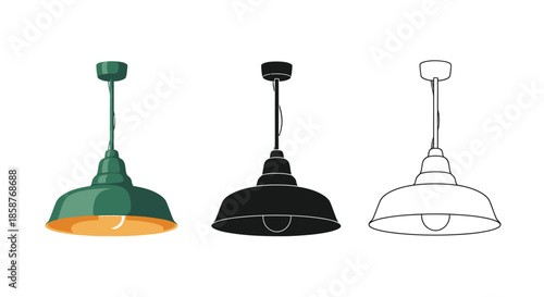 Three variations of hanging pendant lamps in different color schemes