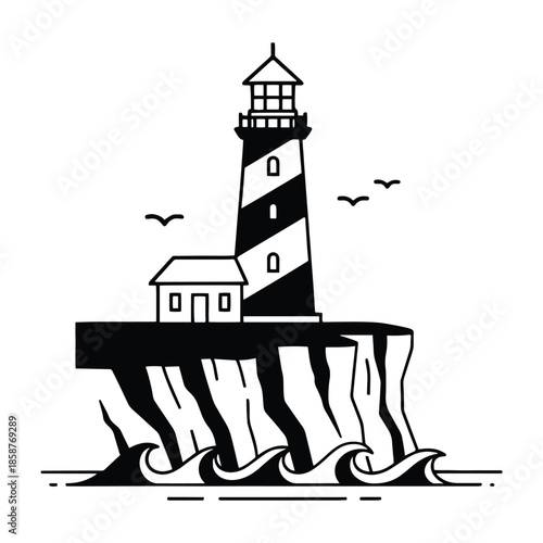 Black and white lighthouse illustration Vector