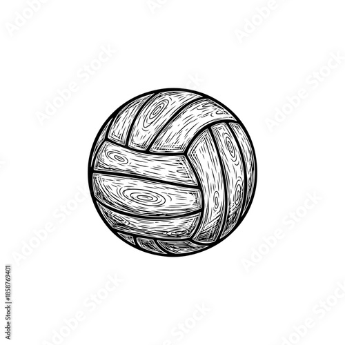 Volleyball Engraving Illustration, drawn in an engraved, woodcut style with fine details sketch engraving vector illustration. Scratchboard imitation. Black and white image. flat vector 