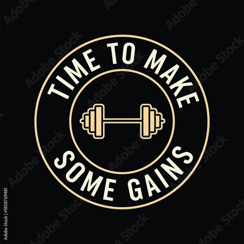 Motivational Gym Typography Badge with Dumbbell Icon and Circular Text