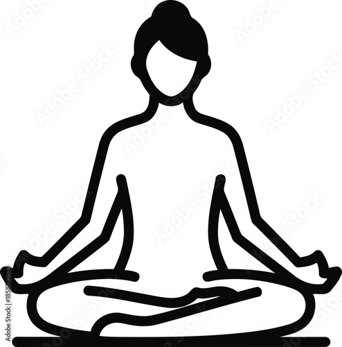 Woman meditating in lotus pose simple line art icon
