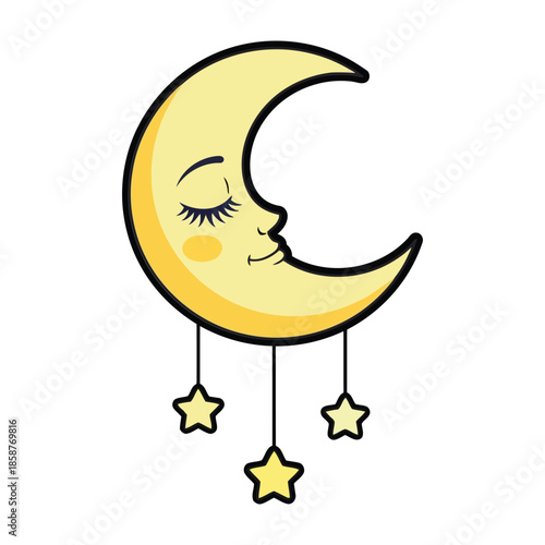 Whimsical moon with stars Vector