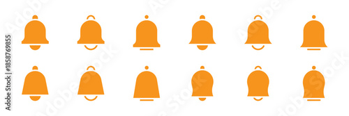 Notification bell solid yellow icon set for user interface
