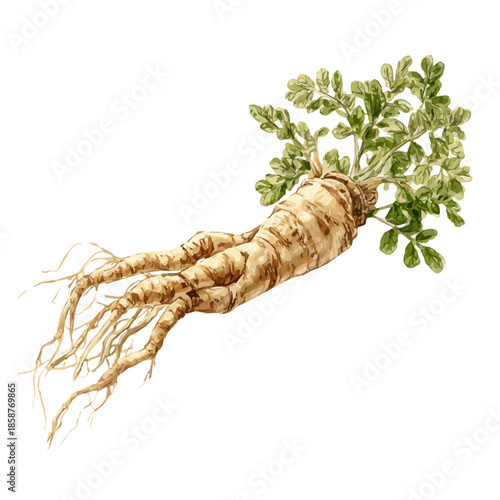 Obraz na plátně Watercolor isometric artwork featuring Astragalus Root, presented on white background