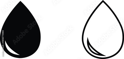 Water drops icons set collection with droplet splash symbols in flat and line style, liquid rain fluid illustration group for weather nature hygiene UI design and clean graphic elements