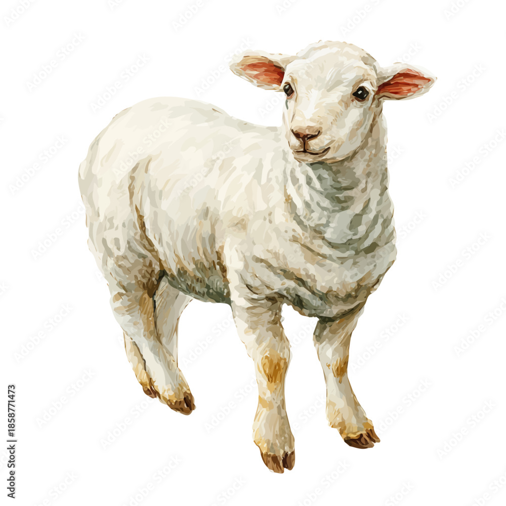 Fototapeta premium Watercolor isometric artwork featuring Lamb, presented on white background.