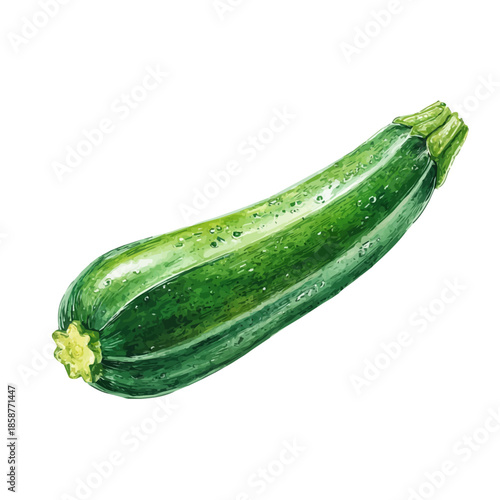 Zucchini illustrated in isometric watercolor style, isolated on white.