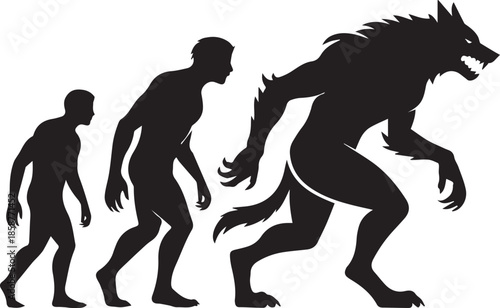 Silhouette evolution from man to werewolf with sharp teeth and claws human desi