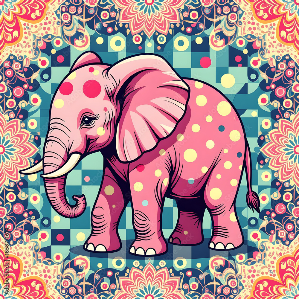 Obraz premium Vintage Pop Art Pink Elephant