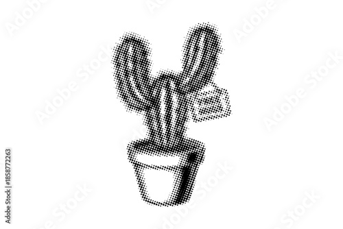 A small potted cactus with two rounded arms and a tag