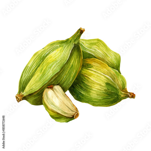Wallpaper Mural A watercolor isometric illustration of Cardamom, cleanly isolated on white background. Torontodigital.ca