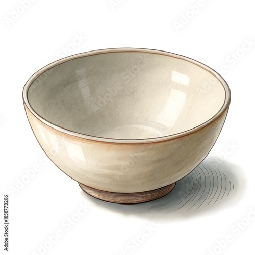 Beautiful ceramic bowl with glossy beige finish on wooden base