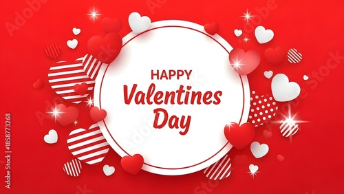 Valentine's day greeting card with red and white hearts