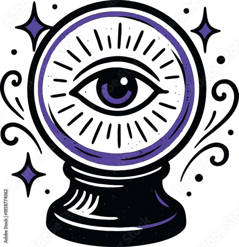 Crystal Ball Eye Fortune Teller Mystical Vector Art