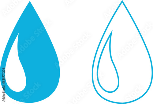 Water drops icons set collection with droplet splash symbols in flat and line style, liquid rain fluid illustration group for weather nature hygiene UI design and clean graphic elements