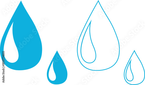 Water drops icons set collection with droplet splash symbols in flat and line style, liquid rain fluid illustration group for weather nature hygiene UI design and clean graphic elements