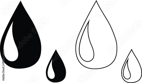 Water drops icons set collection with droplet splash symbols in flat and line style, liquid rain fluid illustration group for weather nature hygiene UI design and clean graphic elements