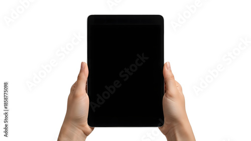 Tablet in Hand: A close-up shot captures hands gracefully holding a sleek, modern tablet, suggesting digital interaction and the power of mobile technology.