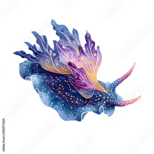 Watercolor isometric artwork featuring Sea Slug, presented on white background.