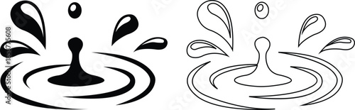 Water drops icons set collection with droplet splash symbols in flat and line style, liquid rain fluid illustration group for weather nature hygiene UI design and clean graphic elements