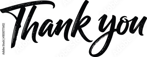 Handwritten calligraphy saying "Thank you" on a white background, a simple and elegant expression of gratitude suitable for various occasions