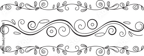 Set of vintage floral hand drawn filigree swirls and curls decorative borders, dividers, frame elements, wedding invitation frames