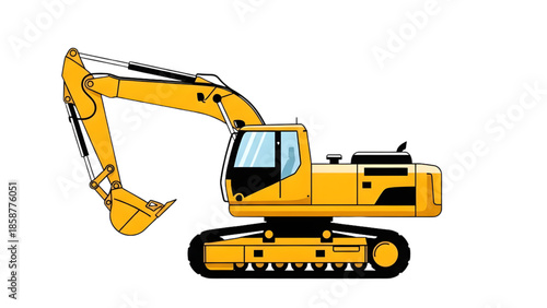Side view excavator in flat geometric design isolated on transparent
