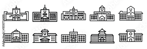 Collection of university campus Editable stroke icon set.