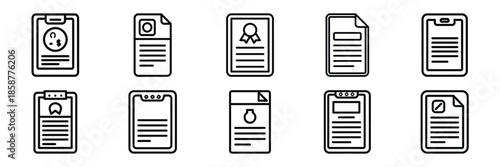 Collection of assignment submission Editable stroke icon set.