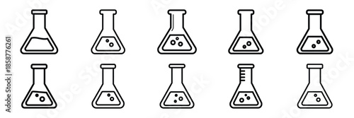 Collection of chemistry flask Editable stroke icon set.