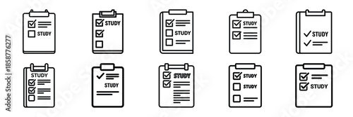 Collection of checklist study Editable stroke icon set.