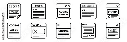 Collection of coding lesson Editable stroke icon set.