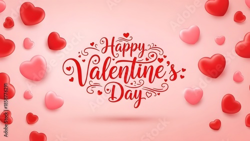 Valentine's day greeting with red hearts on pink background