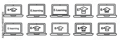 Collection of e learning laptop Editable stroke icon set.