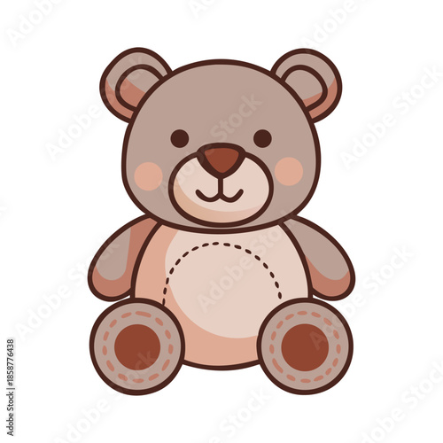Cute Brown Teddy Bear Toy Sitting Cartoon Vector Illustration