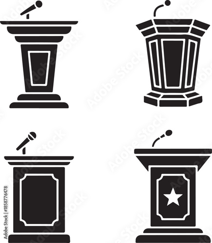 Podium rostrum collection with microphone for public speech presentation event conference press briefing seminar speaker stage set