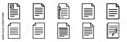 Collection of essay writing Editable stroke icon set.