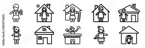 Collection of kindergarten Editable stroke icon set.