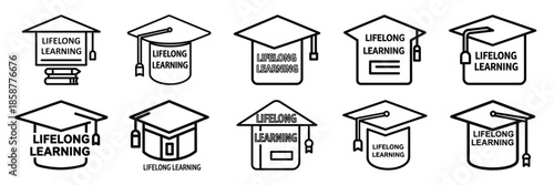 Tableau sur toile Collection of lifelong learning Editable stroke icon set.