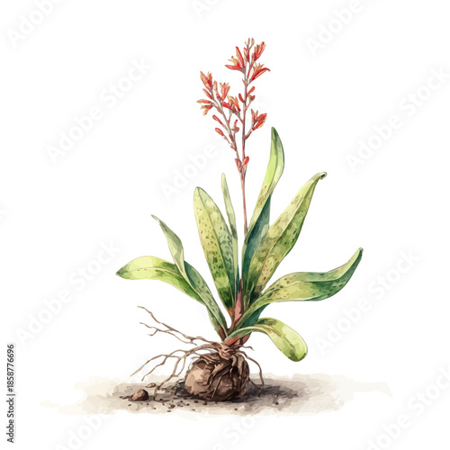 Isometric-style watercolor depiction of Anigozanthos, set against a white background.