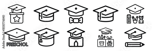 Collection of preschool education Editable stroke icon set.
