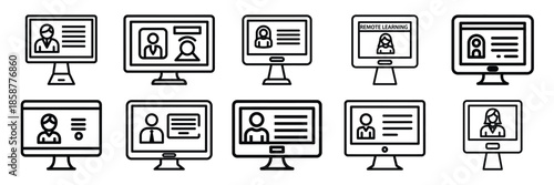 Collection of remote learning Editable stroke icon set.