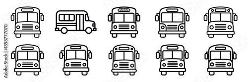 Collection of school bus Editable stroke icon set.